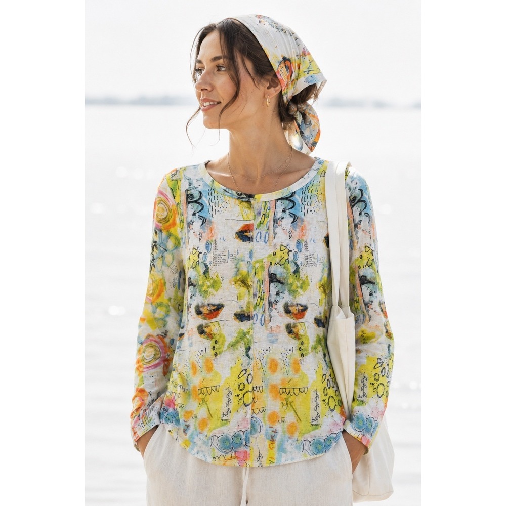 Elliott Lauren Abstract Graffiti Print Top NWT Womens L Multicolor Art Tee